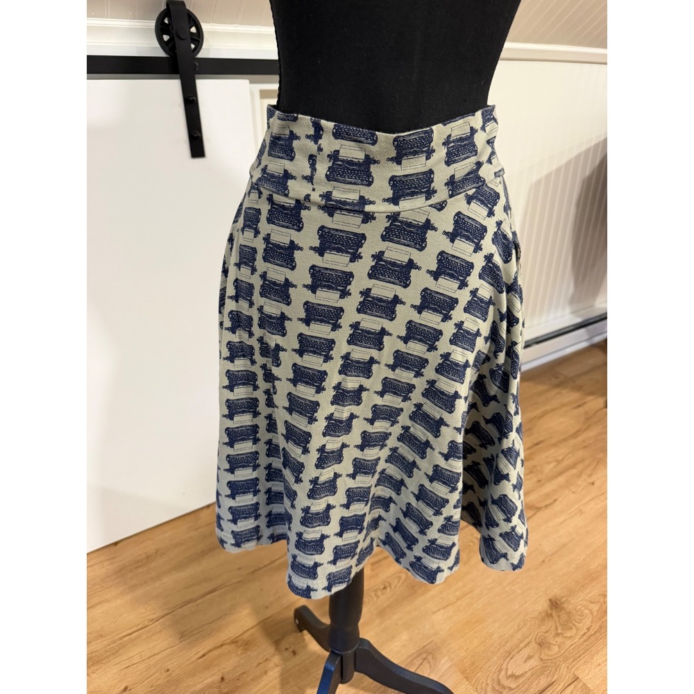 Effie's Heart Typewriter Print A-Line Skirt Gray Blue Cotton Jersey Small